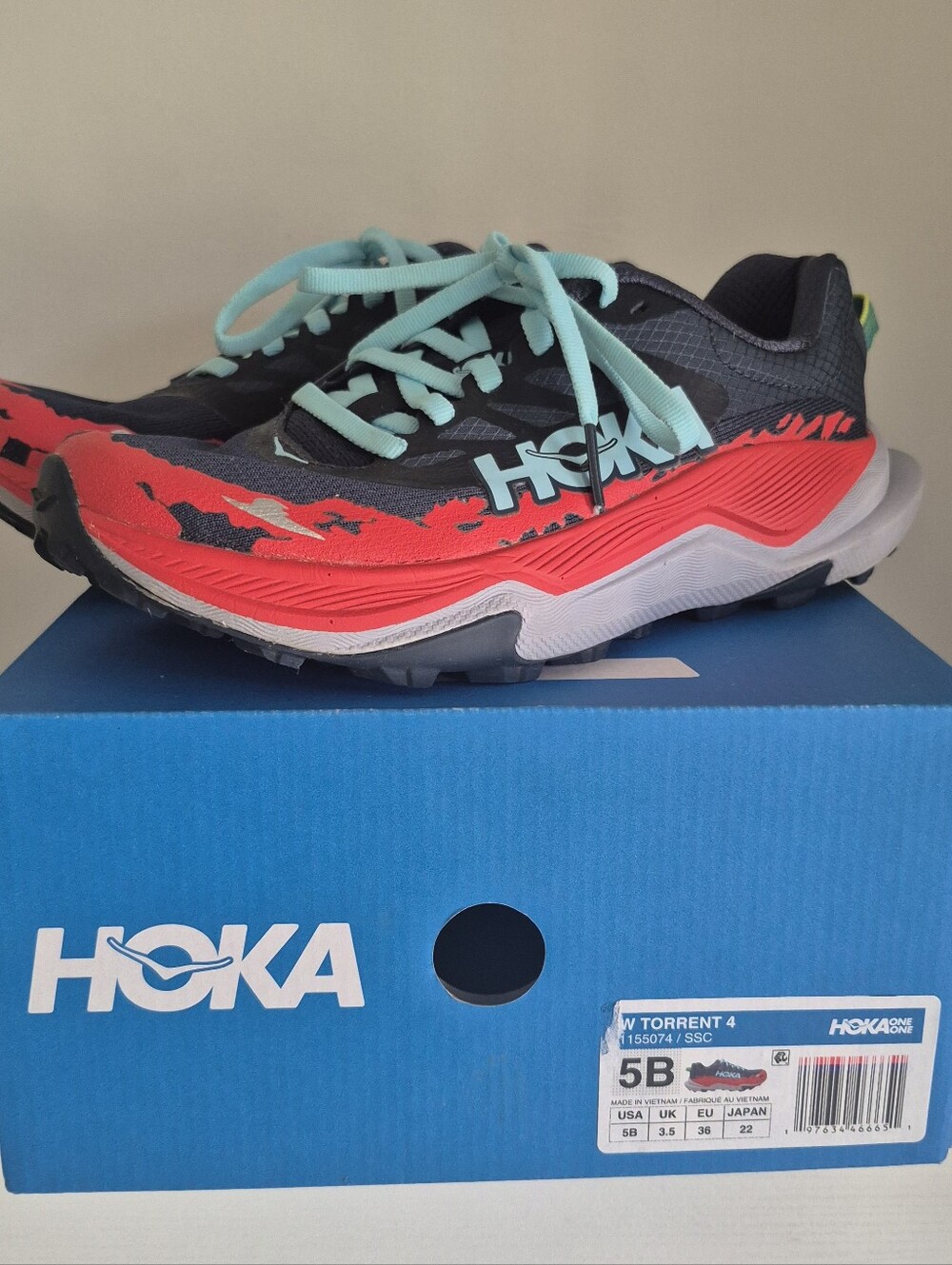 Hoka Torrent 4 Trail Running Shoes Stormy Skies Sz 5 EUC Gorpcore Athleisure
